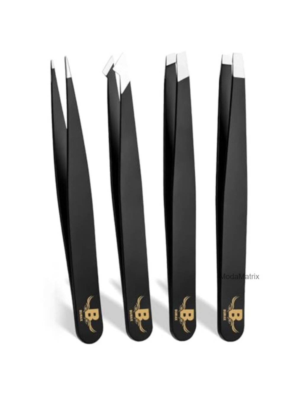 4-Piece Stainless Steel Precision Tweezers Set Slant Pointed Flat Angled